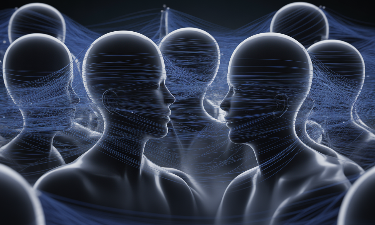 Abstract connected minds sharing signals