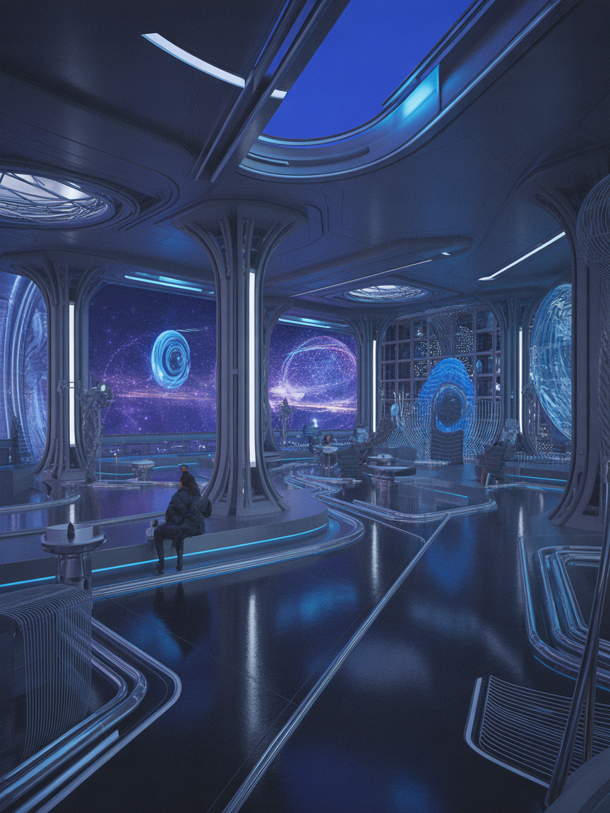 Futuristic blue interior representing community and consciousness